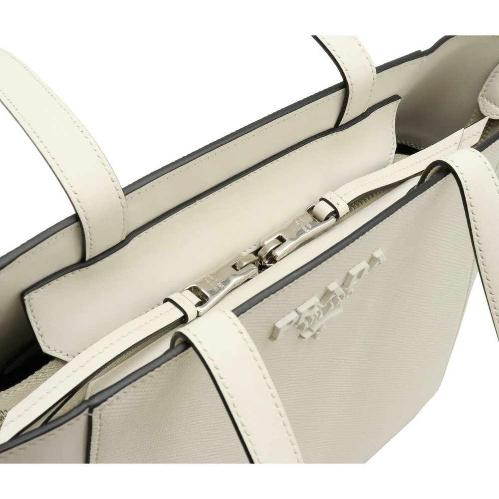 Prada Saffiano Tote Bag Shoulder Bag Leather White Gold - Picture 6 of 8